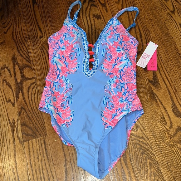 Lilly Pulitzer Jaspen One Piece in Blue Peri Shrimply The Best size 12 NWT - Picture 4 of 10